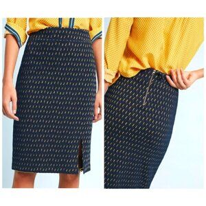 Anthropologie Maeve Hannon Textured Pencil Mini Skirt In Blue Motif Size 6 EUC